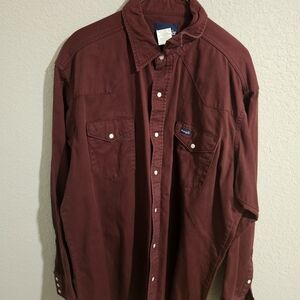 Wrangler Men's Burgundy Button Down Shirt With Pearl Buttons